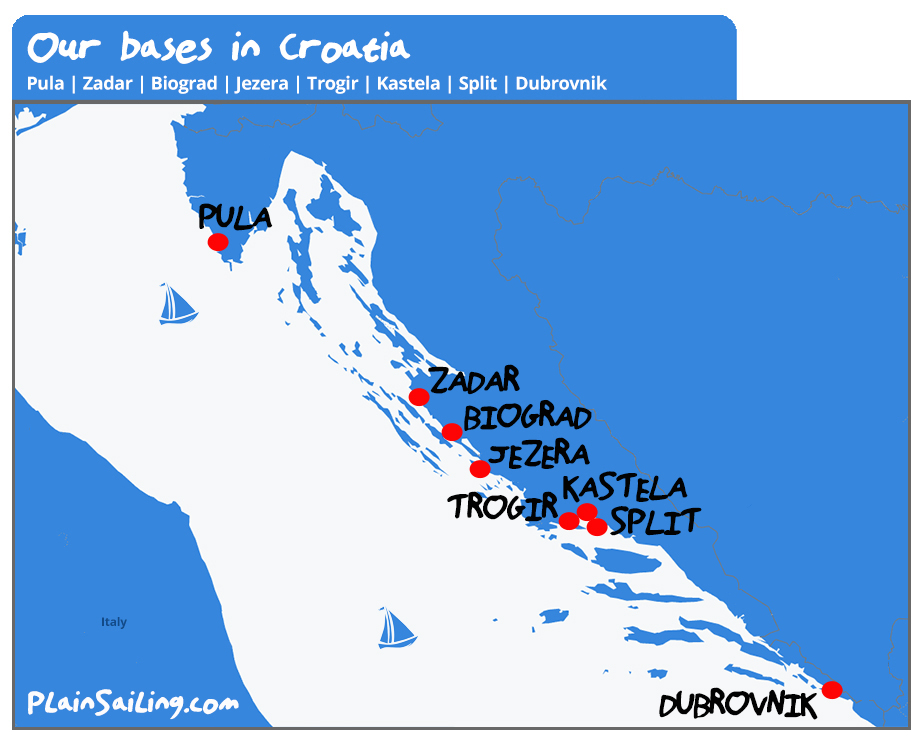 Our Yacht Charter bases in Croatia - Split, Dubrovnik, Zadar, Trogir, Kastela, Jezera, Biograd, Pula